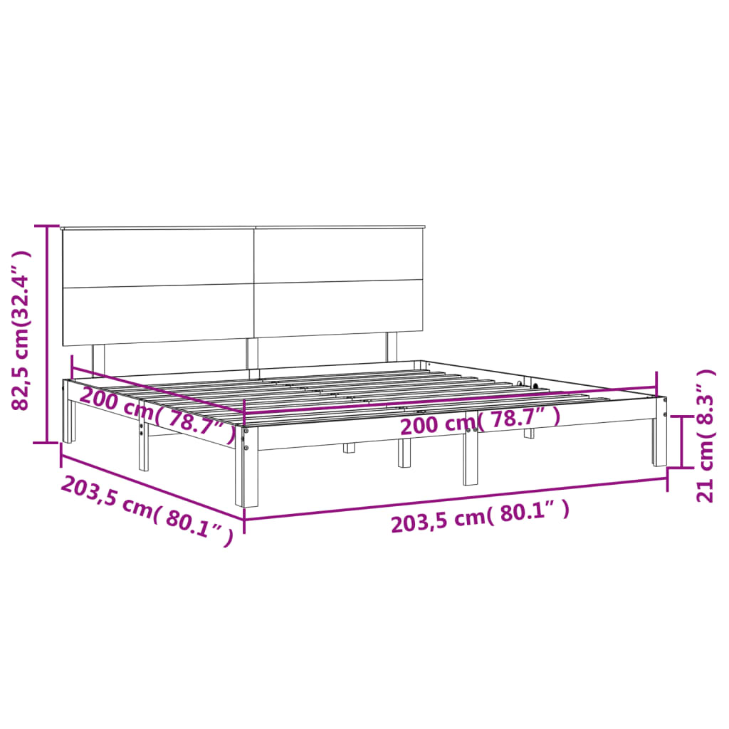 vidaXL Giroletto con Testiera ambra 200x200 cm in Legno Massello