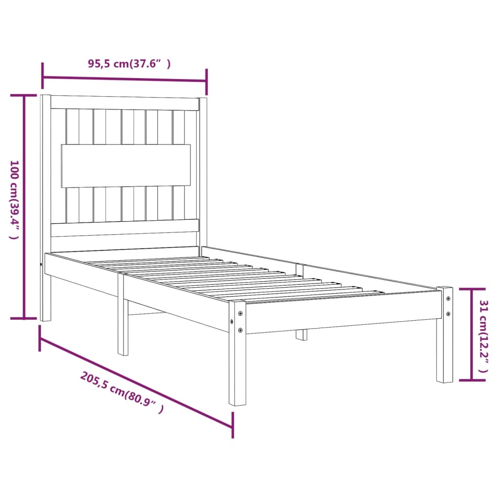 vidaXL Giroletto Grigio in Legno Massello di Pino 90x200 cm