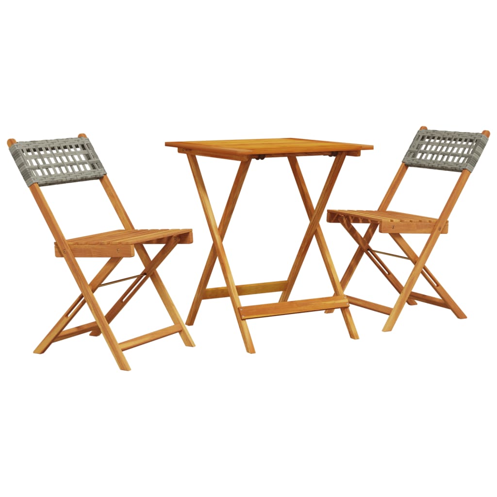 vidaXL Set da Bistrot 3 pz Grigio in Polyrattan e Legno Massello