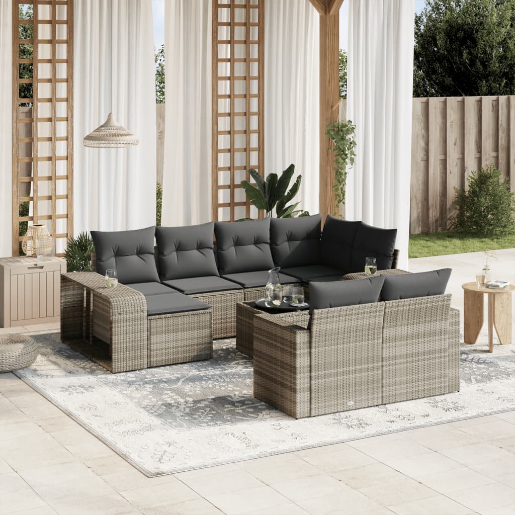 vidaXL Set Divani da Giardino 11 pz con Cuscini in Polyrattan Grigio