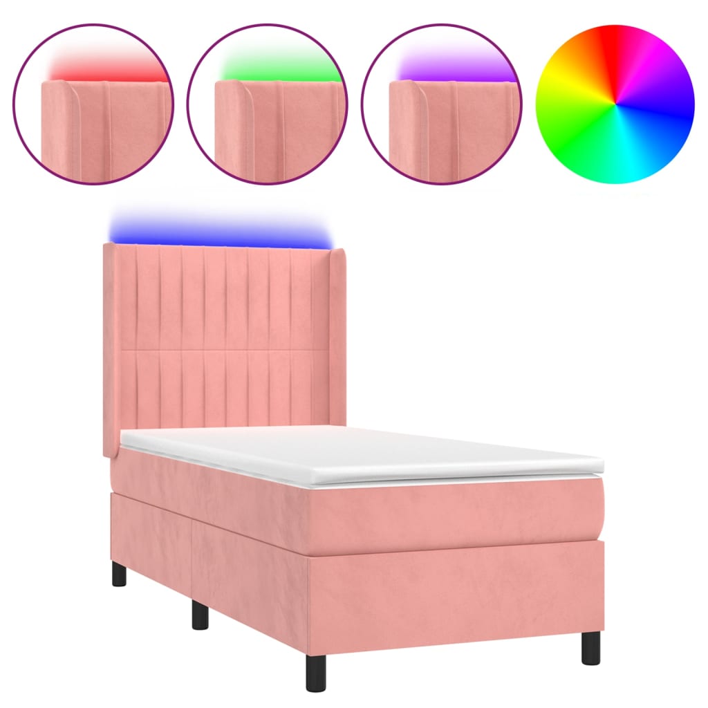 vidaXL Letto a Molle con Materasso e LED Rosa 100x200 cm in Velluto