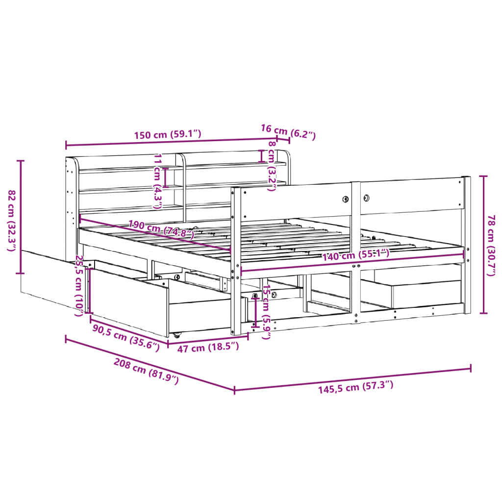 vidaXL Letto senza Materasso Marrone Cera 140x190 cm in Legno di Pino