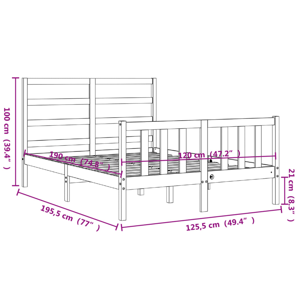 vidaXL Giroletto con Testiera Small Double in Legno Massello