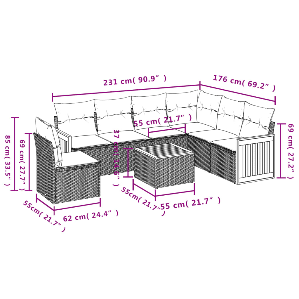 vidaXL Set Divani da Giardino 7 pz con Cuscini Beige in Polyrattan