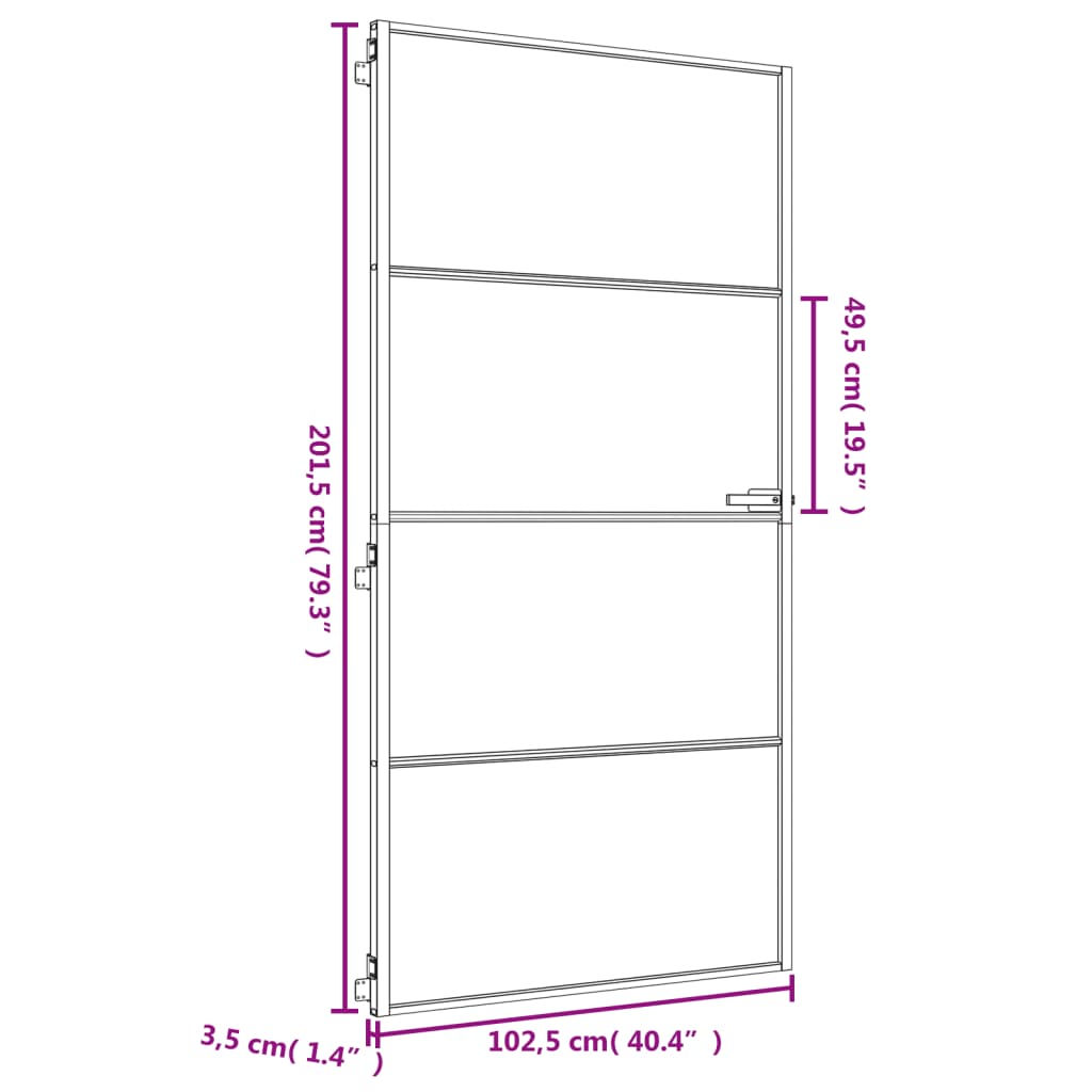 vidaXL Porta Interni Sottile Oro 102,5x201,5 Vetro Temperato Alluminio