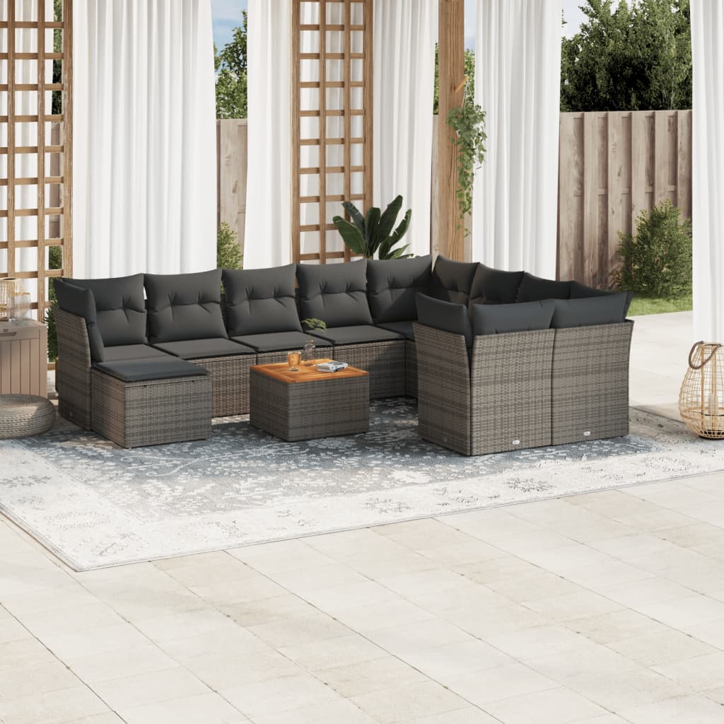 vidaXL Set Divani da Giardino 11 pz con Cuscini in Polyrattan Grigio