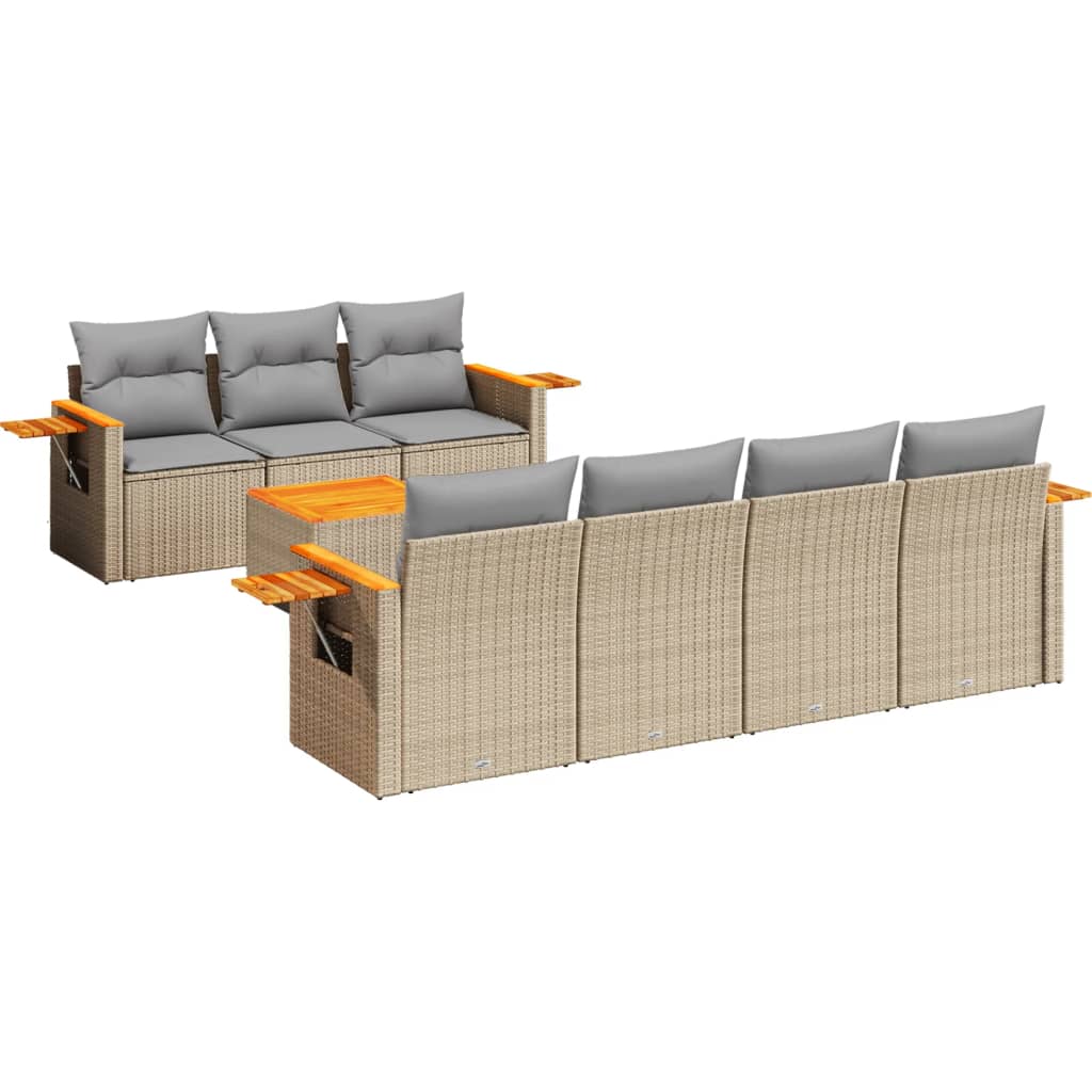 vidaXL Set Divano da Giardino 8 pz con Cuscini Beige in Polyrattan