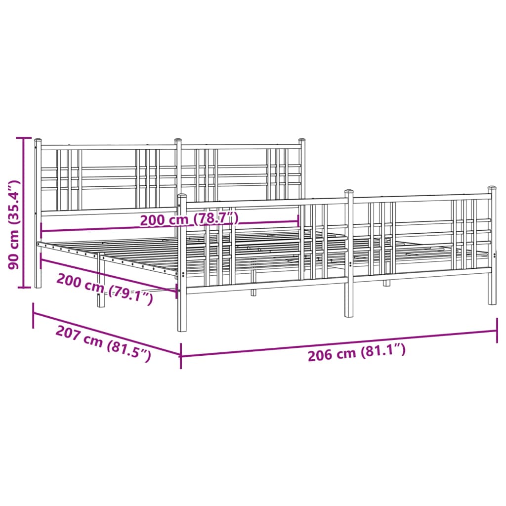 vidaXL Giroletto con Testiera e Pediera Metallo Bianco 200x200 cm