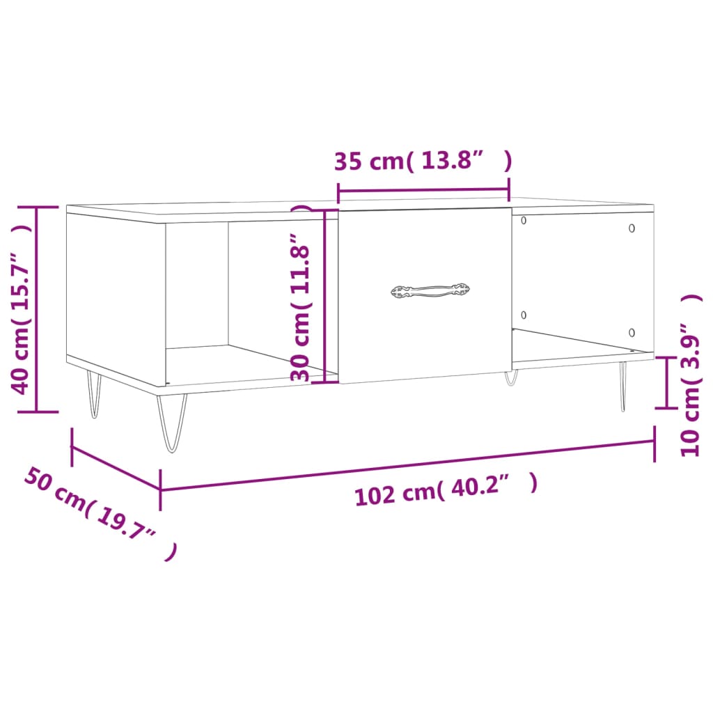 vidaXL Tavolino da Salotto Rovere Fumo 102x50x40 cm Legno Multistrato