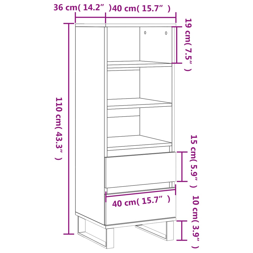 vidaXL Credenza Grigio Cemento 40x36x110 cm in Legno Multistrato