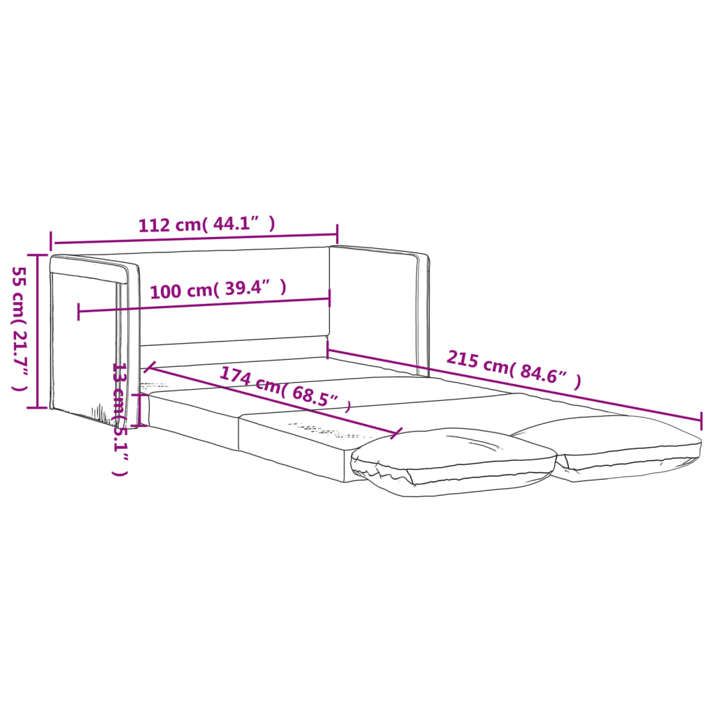 vidaXL Divano Letto da Terra 2 in 1 Blu 112x174x55 cm Tessuto