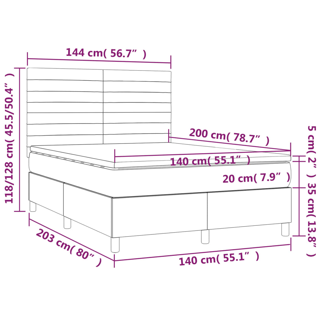 vidaXL Giroletto a Molle con Materasso Grigio Scuro 140x200cm Tessuto