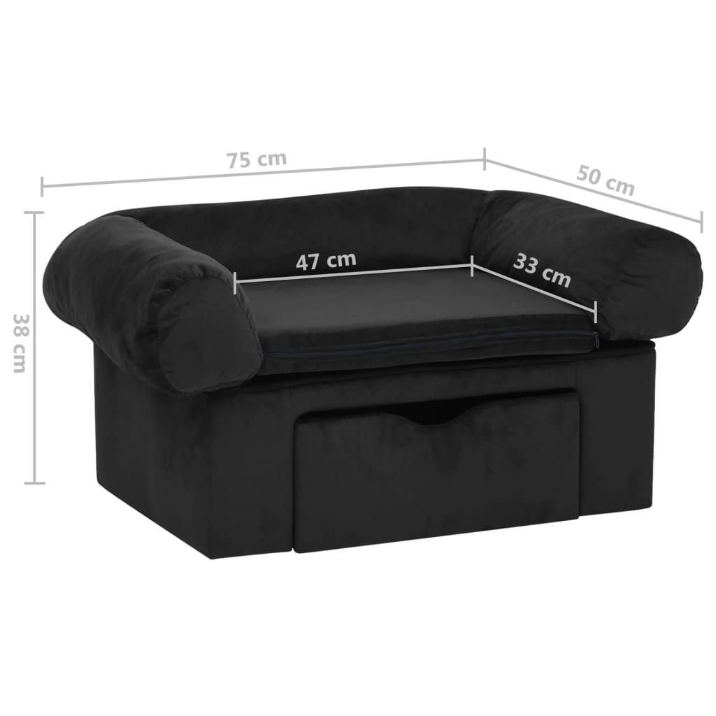 vidaXL Divano per Cani con Cassetto Nero 75x50x38 cm in Peluche