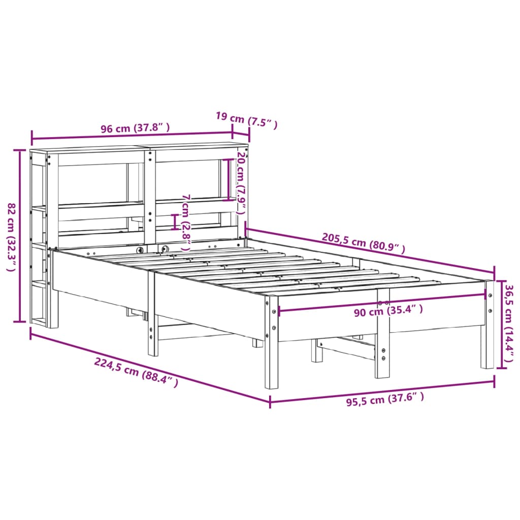 vidaXL Letto senza Materasso Bianco 90x200 cm Legno Massello di Pino