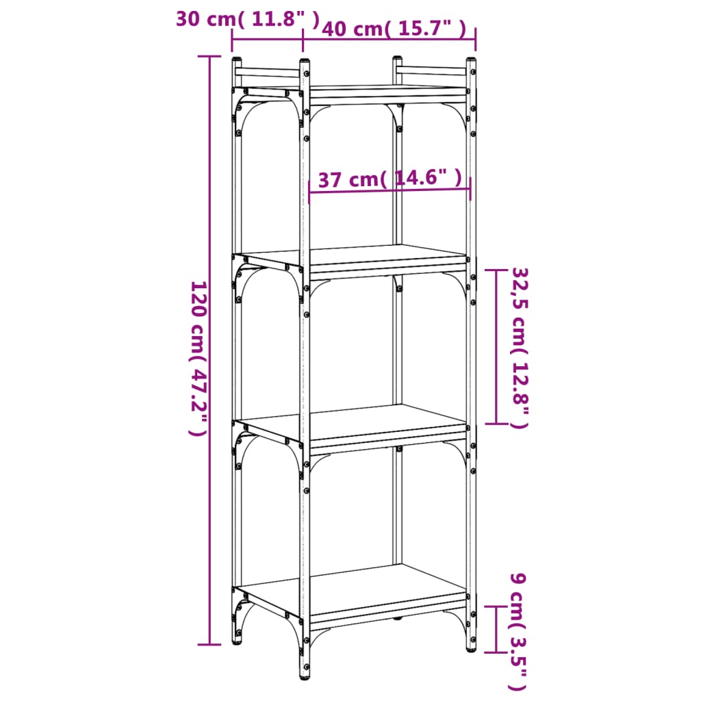 vidaXL Libreria 4 Ripiani Grigio Sonoma 40x30x120cm Legno Multistrato