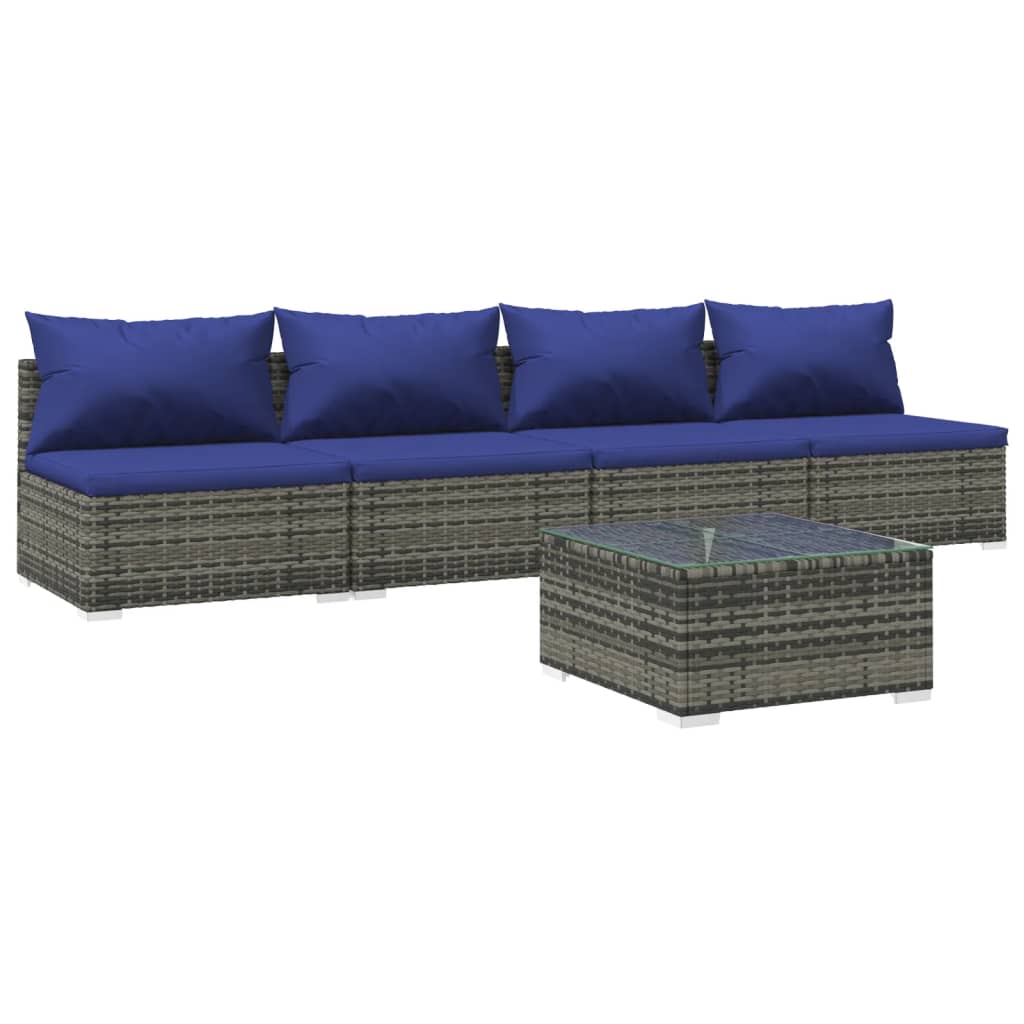 vidaXL Set Divani da Giardino 5 pz con Cuscini in Polyrattan Grigio