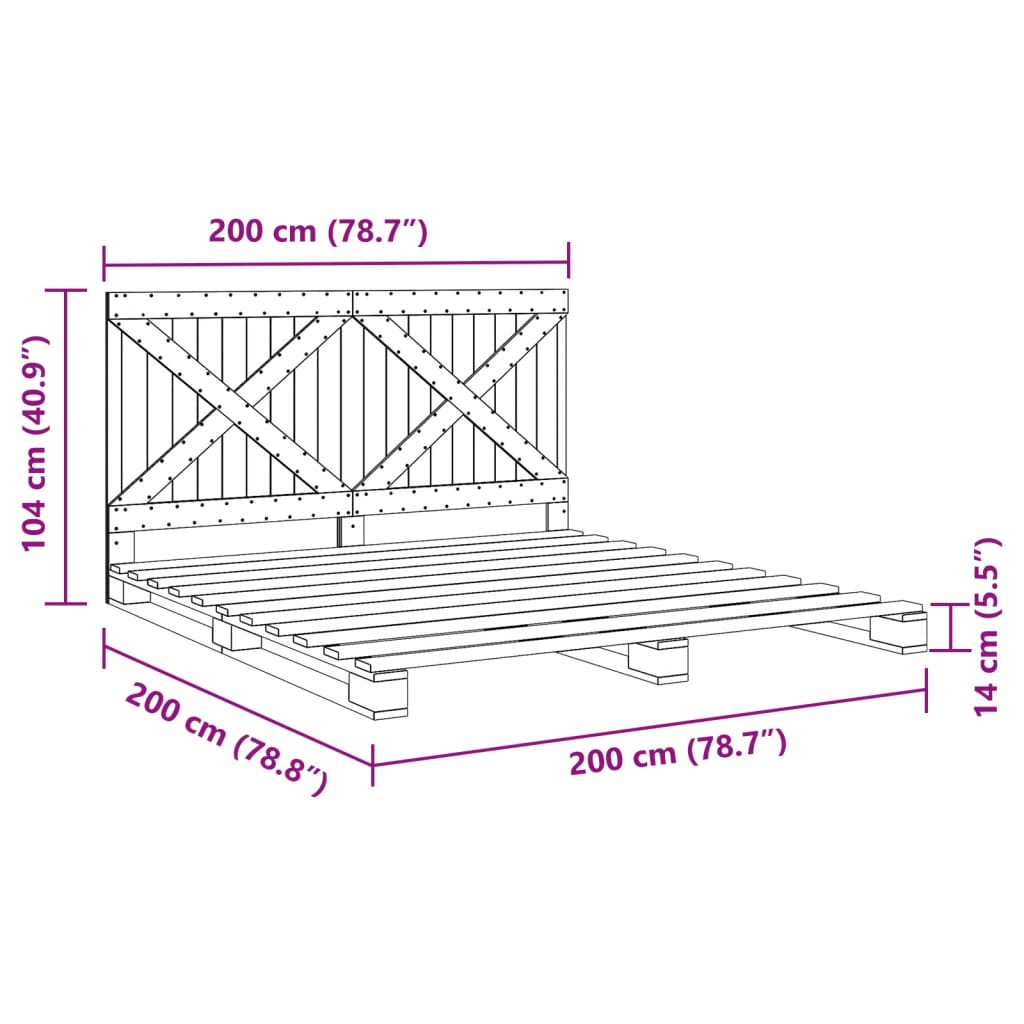 vidaXL Giroletto con Testiera 200x200 cm in Legno Massello di Pino