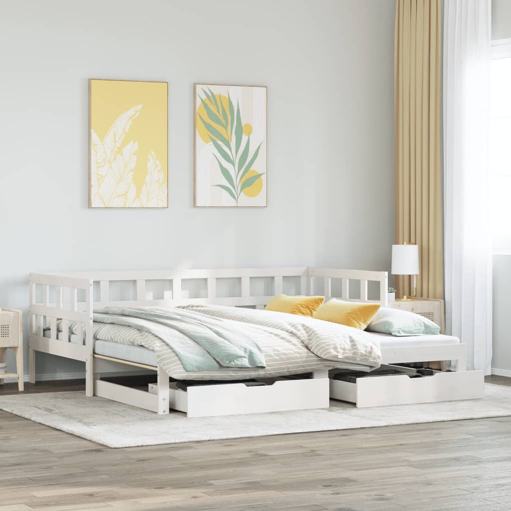 vidaXL Dormeuse Letto Estraibile e Cassetti Bianco 90x200cm Legno Pino