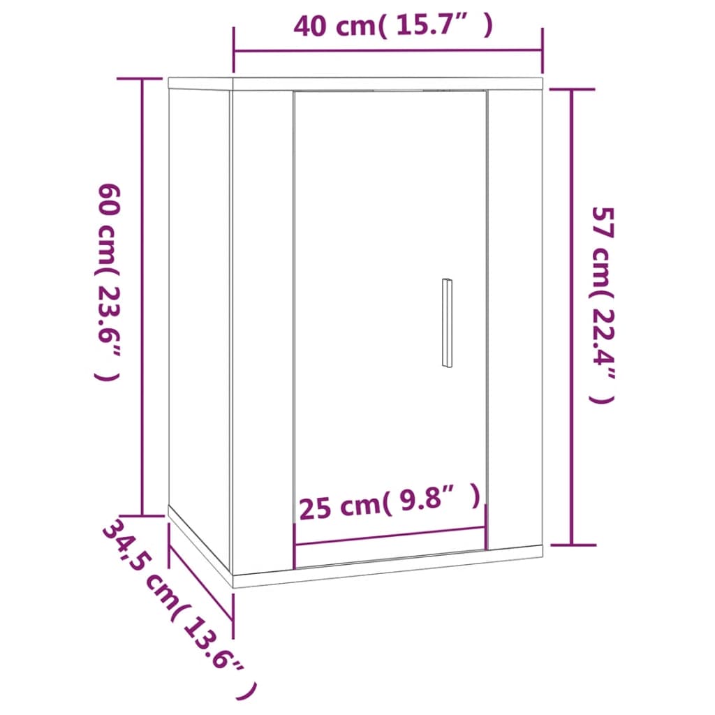 vidaXL Mobile Porta TV a Parete Grigio Sonoma 40x34,5x60 cm