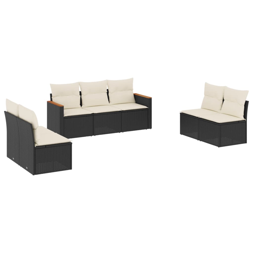 vidaXL Set Divani da Giardino con Cuscini 7pz Nero Polyrattan