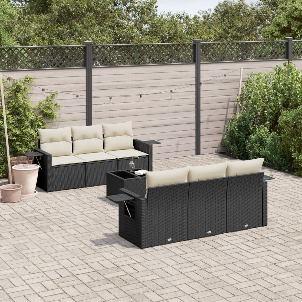 vidaXL Set Divani da Giardino con Cuscini 7pz Nero Polyrattan