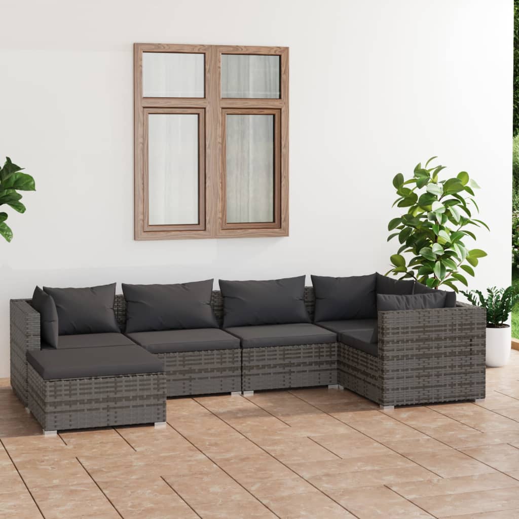 vidaXL Set Divani da Giardino 6 pz con Cuscini in Polyrattan Grigio