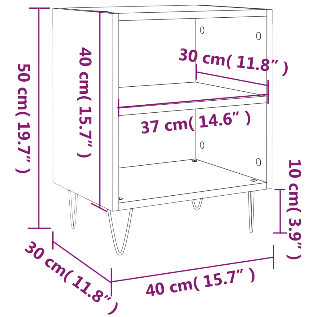 vidaXL Comodini 2 pz Grigio Cemento 40x30x50 cm in Legno Multistrato