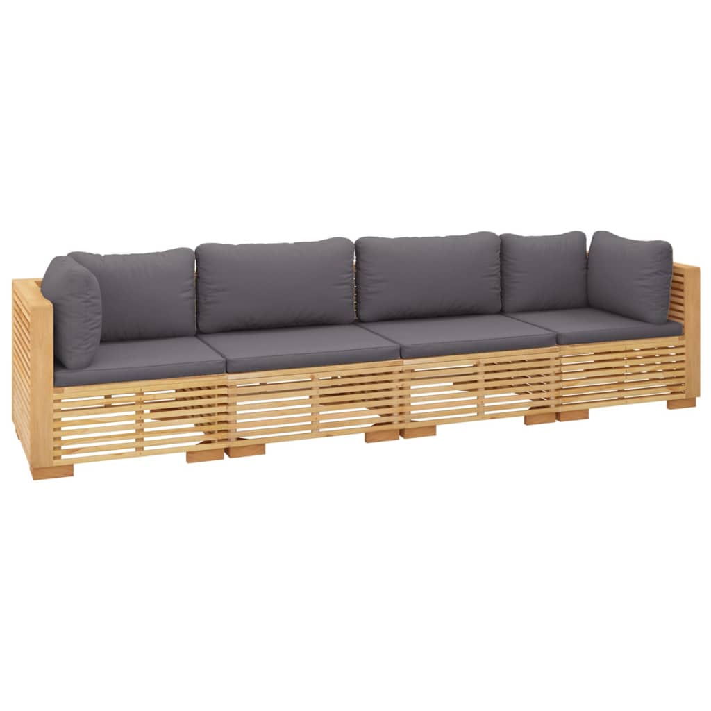 vidaXL Set Divani da Giardino 4 pz con Cuscini Legno Massello di Teak