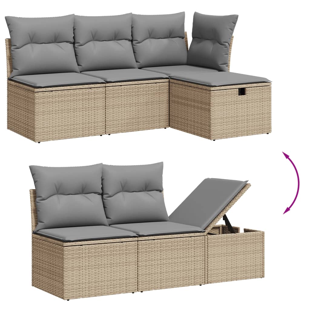 vidaXL Set Divano da Giardino 7 pz con Cuscini Beige Misto Polyrattan