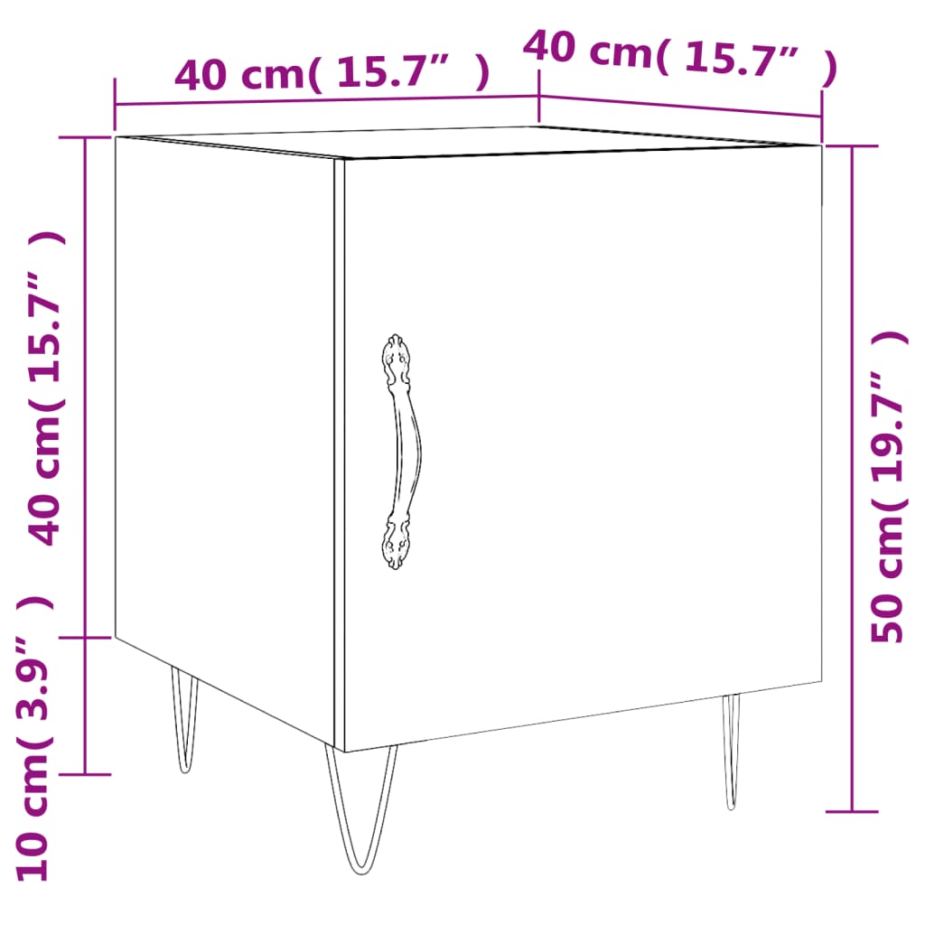 vidaXL Comodino Nero 40x40x50 cm in Legno Multistrato