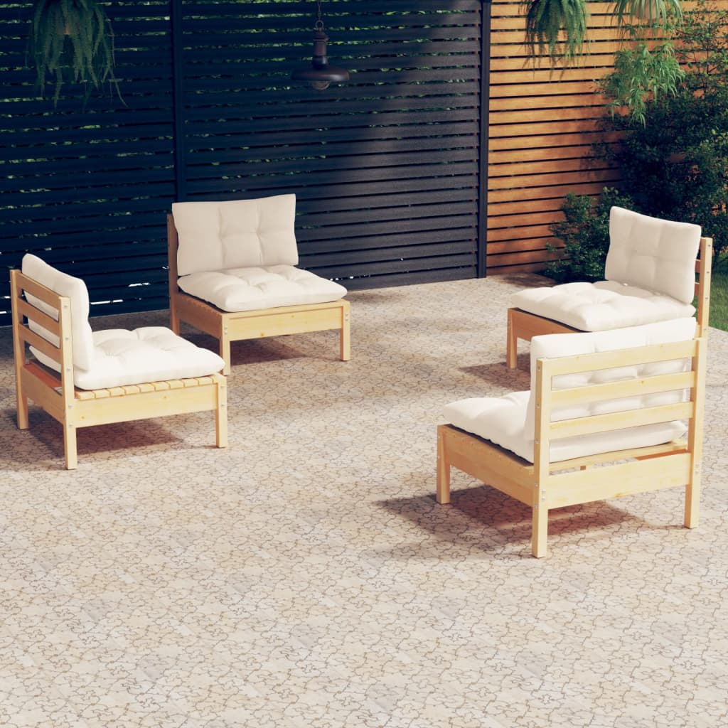 vidaXL Set Salotto da Giardino 4 pz con Cuscini Crema in Legno di Pino