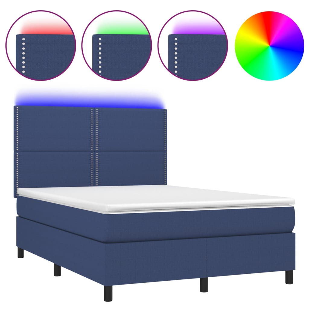 vidaXL Letto a Molle con Materasso e LED Blu 140x200 cm in Tessuto