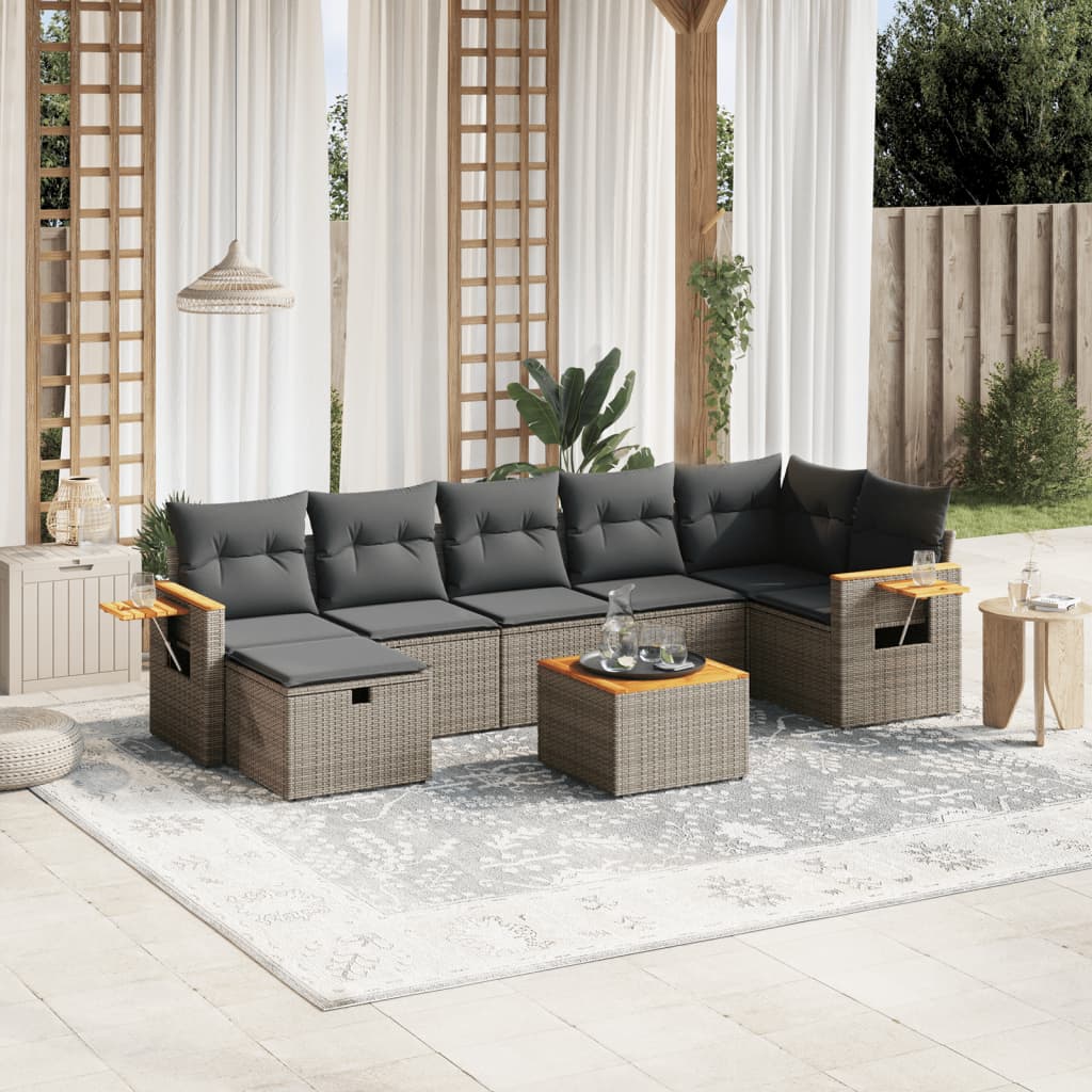 vidaXL Set Divano da Giardino 8 pz con Cuscini Grigio in Polyrattan