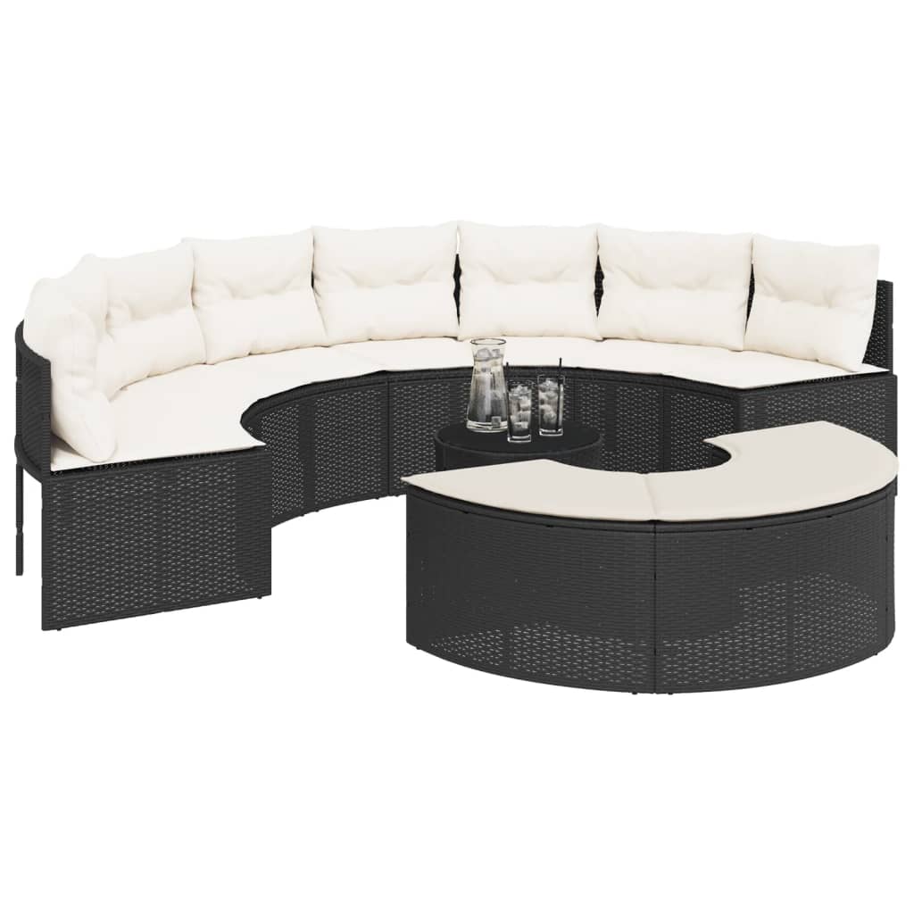 vidaXL Set Divani da Giardino Semicircolare 3 pz in Polyrattan Nero