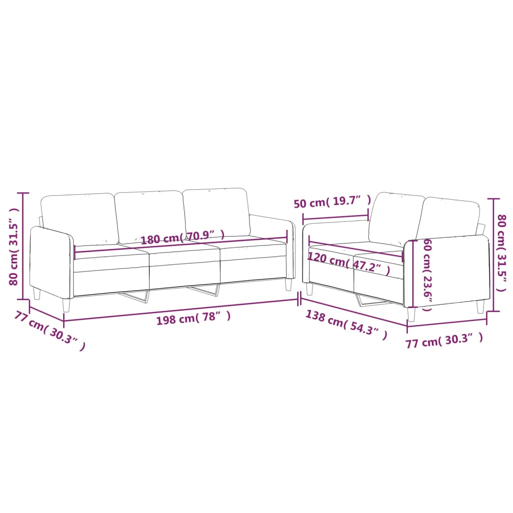 vidaXL Set di Divani 2 pz con Cuscini Rosso Vino in Tessuto