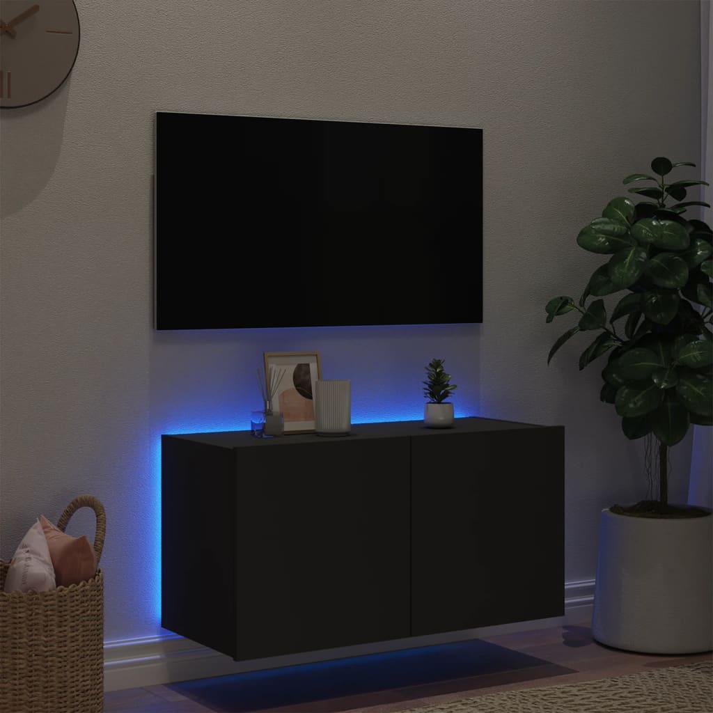 vidaXL Mobile TV a Parete con Luci LED Nero 80x35x41 cm