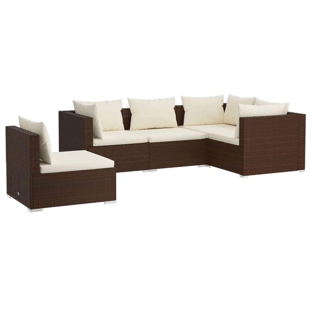 vidaXL Set Divani da Giardino con Cuscini 5 pz in Polyrattan Marrone