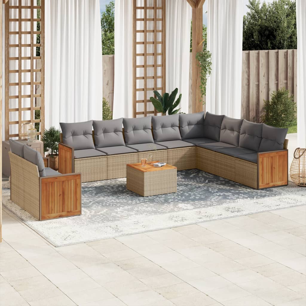 vidaXL Set Divani da Giardino 11 pz con Cuscini Beige in Polyrattan