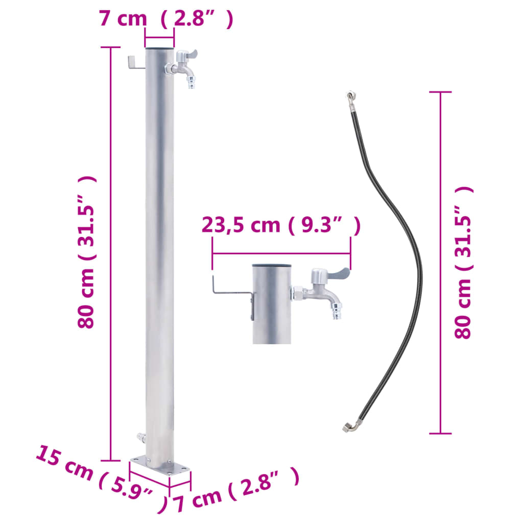 vidaXL Colonna d'Acqua da Giardino 80 cm Acciaio Inox Rotonda