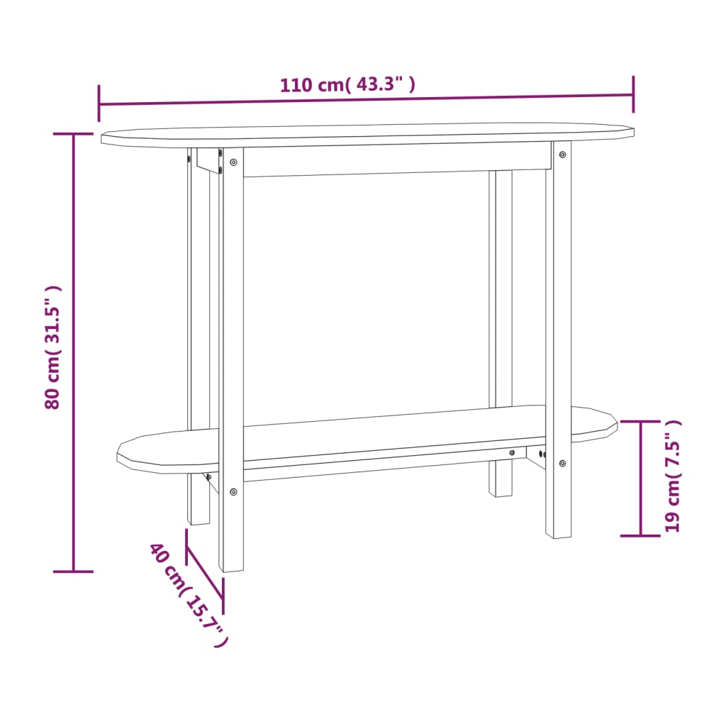 vidaXL Tavolo Consolle Grigio 110x40x80 cm in Legno Massello di Pino