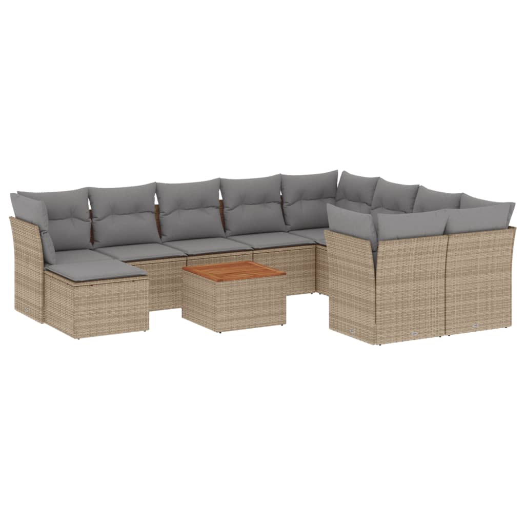 vidaXL Set Divano da Giardino 11 pz con Cuscini Beige Misto Polyrattan