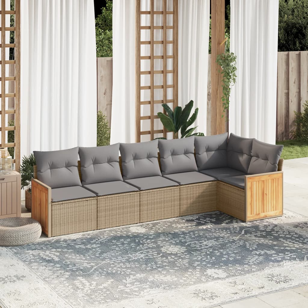 vidaXL Set Divano da Giardino 6 pz con Cuscini Beige in Polyrattan