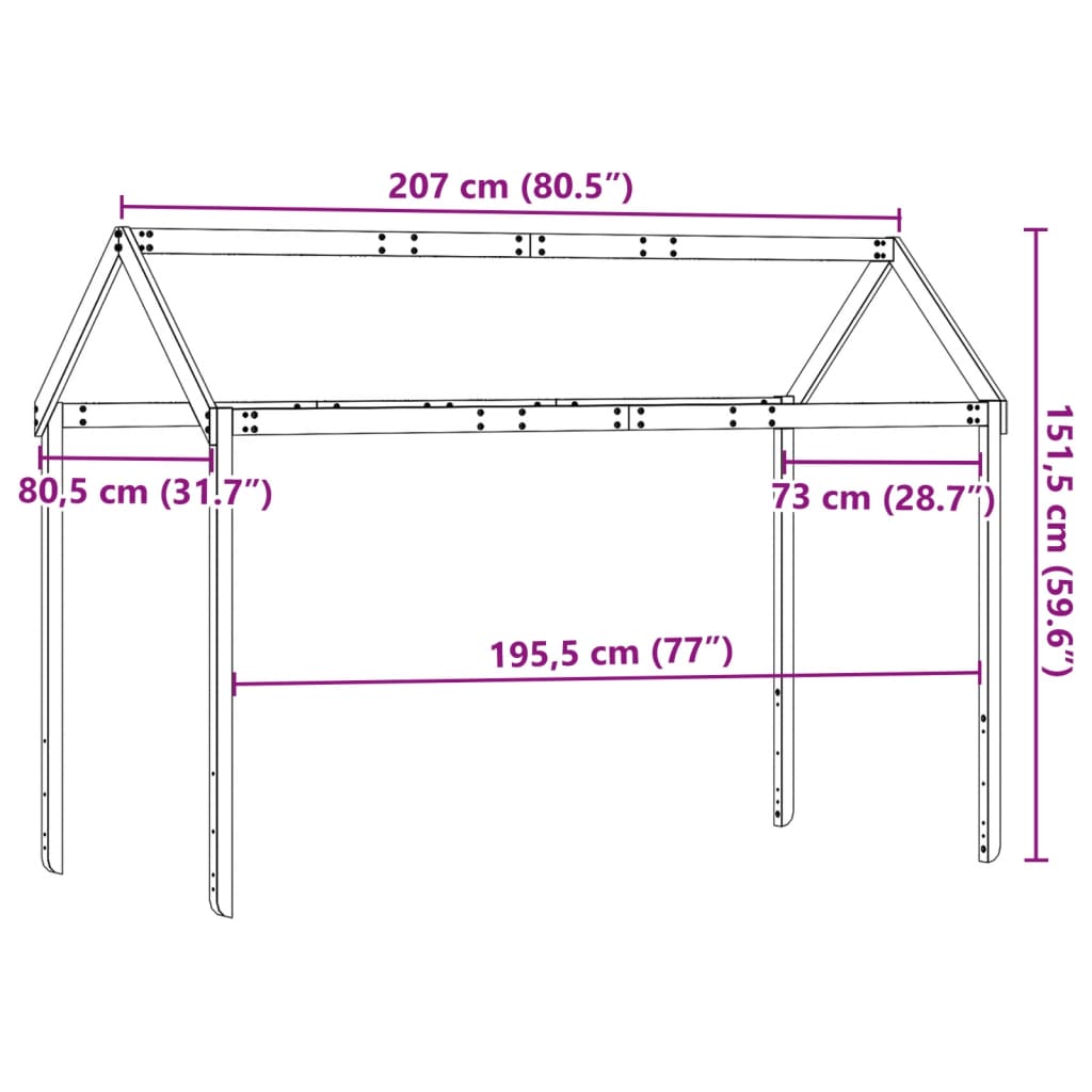 vidaXL Tetto Letto Bambini Marrone Cera 207x80,5x151,5cm Massello Pino