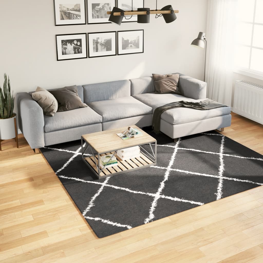 vidaXL Tappeto Shaggy PAMPLONA a Pelo Lungo Nero e Crema 240x240 cm