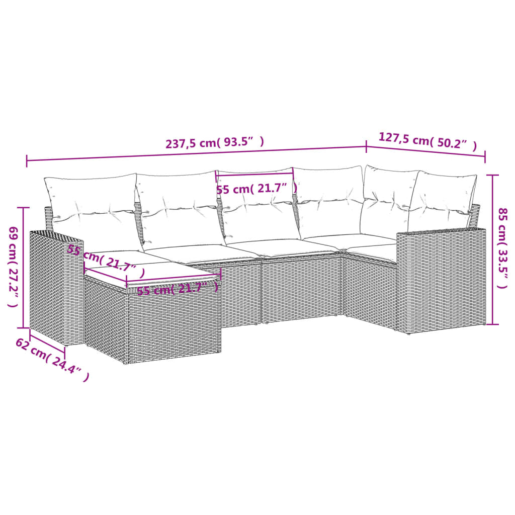 vidaXL Set Divano da Giardino 6 pz con Cuscini Beige in Polyrattan