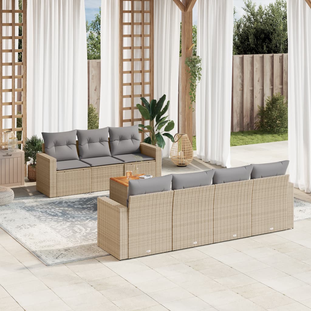 vidaXL Set Divano da Giardino 8 pz con Cuscini Beige Misto Polyrattan