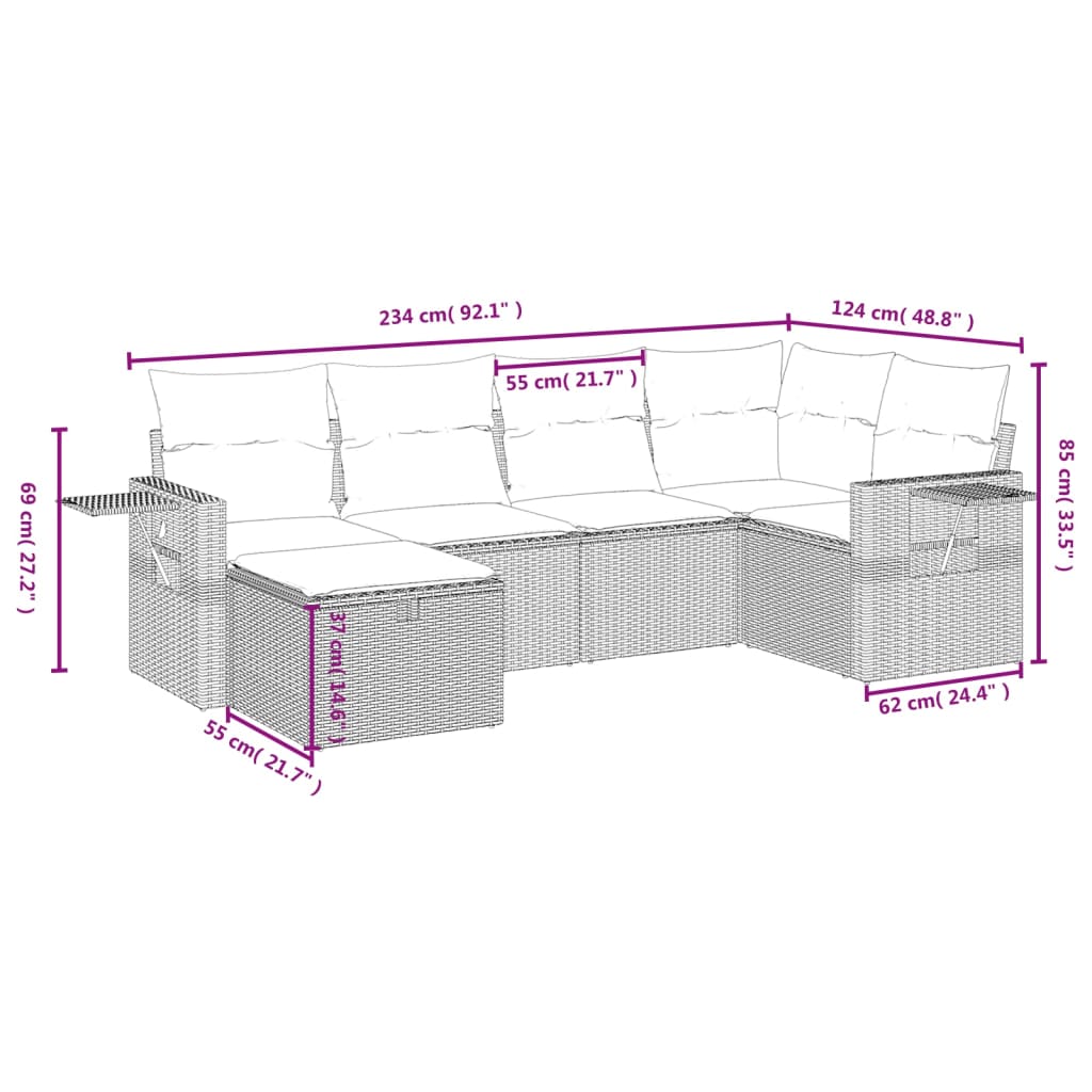 vidaXL Set Divano da Giardino 6 pz con Cuscini Beige in Polyrattan