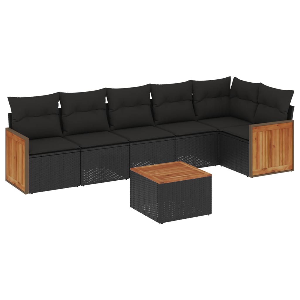 vidaXL Set Divani da Giardino con Cuscini 7pz Nero Polyrattan