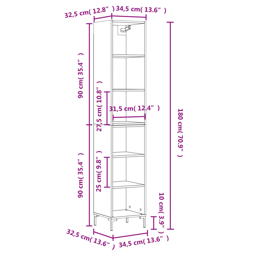 vidaXL Credenza Grigio Cemento 34,5x32,5x180 cm in Legno Multistrato