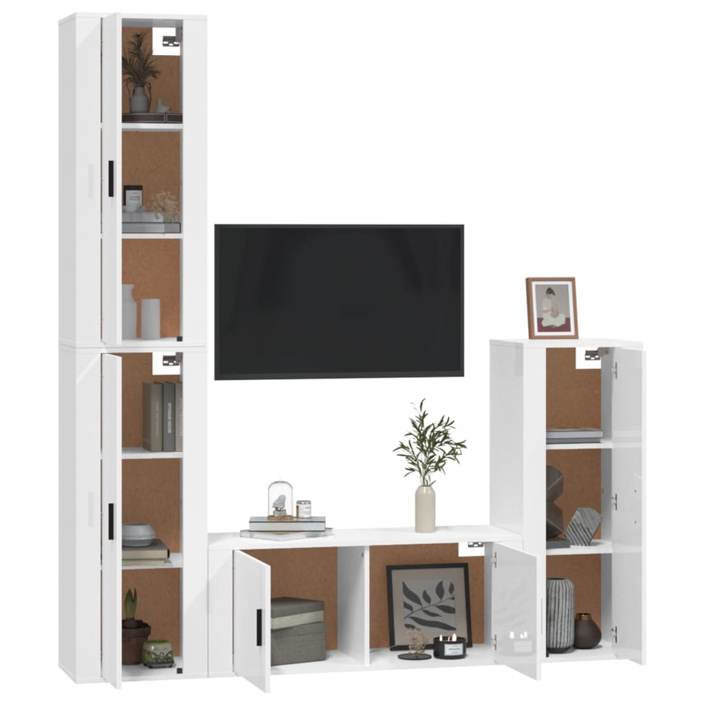 vidaXL Set di Mobili Porta TV 4 pz Bianco Lucido in Legno Multistrato